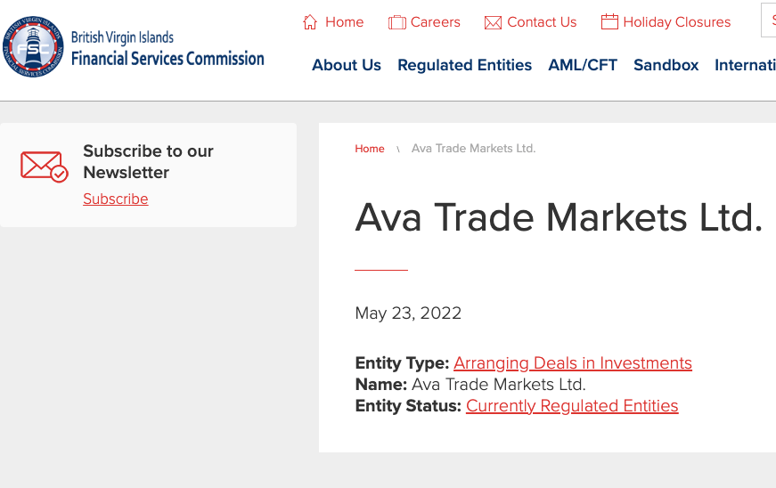 AvaTrade License in BVI