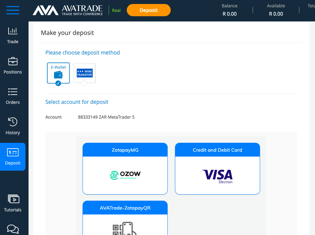 Deposit to AvaTrade South Africa