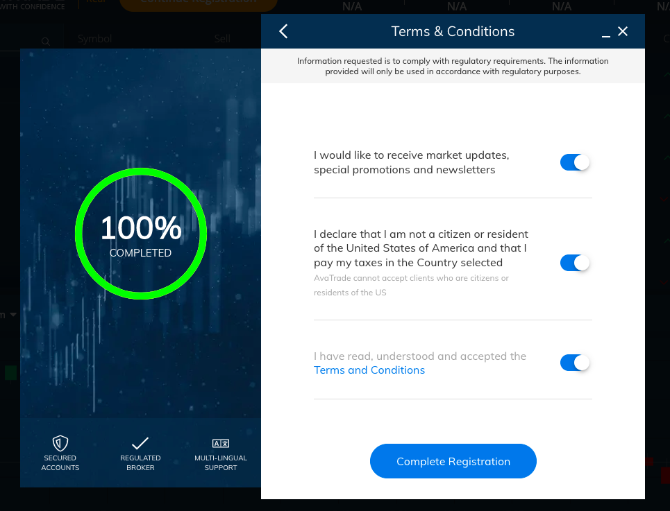 Agree Terms and Conditions while Signup with AvaTrade