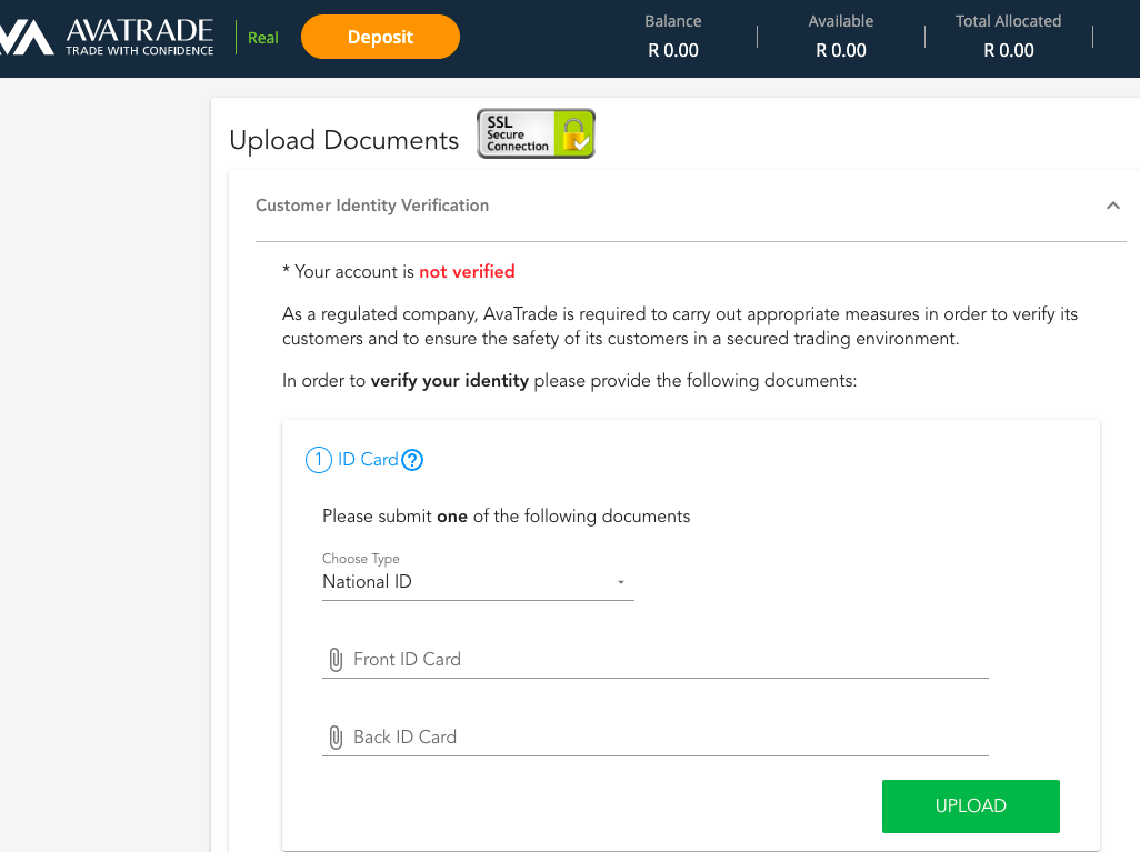 Upload Documents for Verification with AvaTrade 
