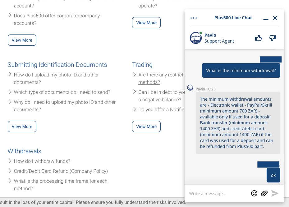 Plus500 Chat Support