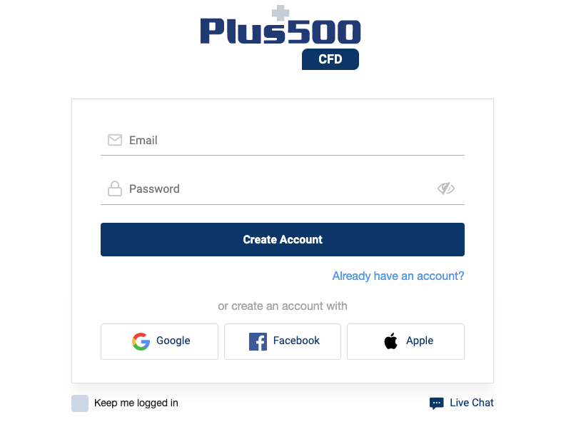 Create Account with Plus500