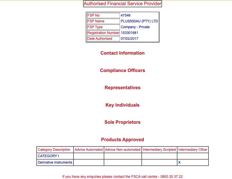 Plus500 FSCA Regulation