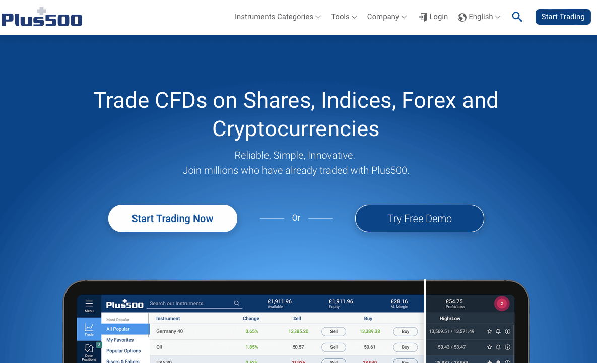 Click On Start Trading Now at Plus500