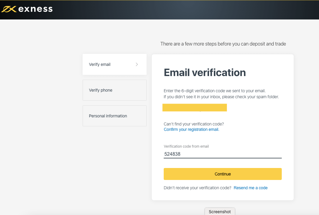Verify Email on Exness South Africa