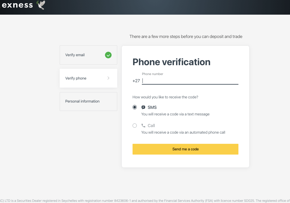 Verify Phone Number on Exness South Africa