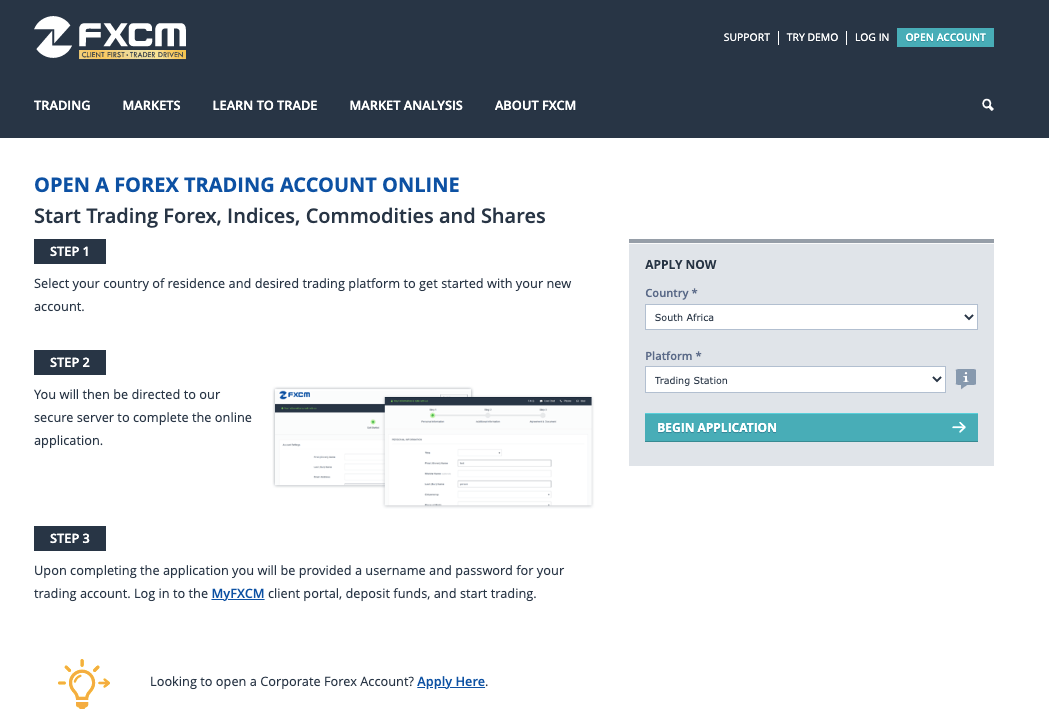 Create Account on FXCM South Africa