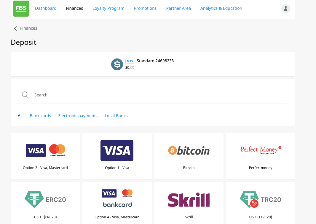 FBS Payment Methods South Africa