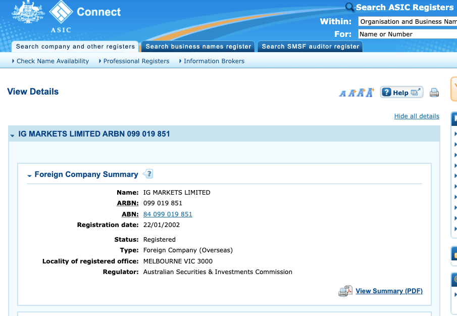 IG Markets License in Australia