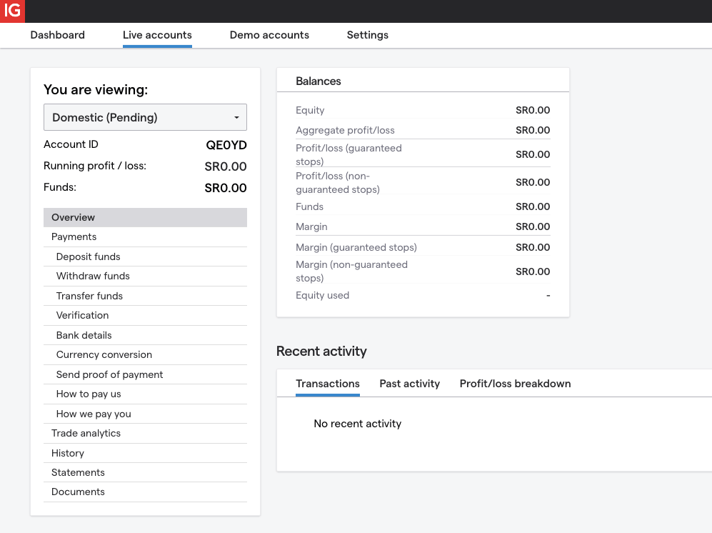 Deposit to IG Markets