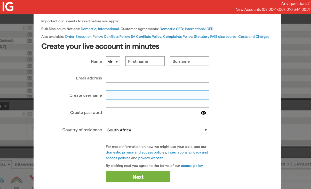 Create Account on IG Markets South Africa