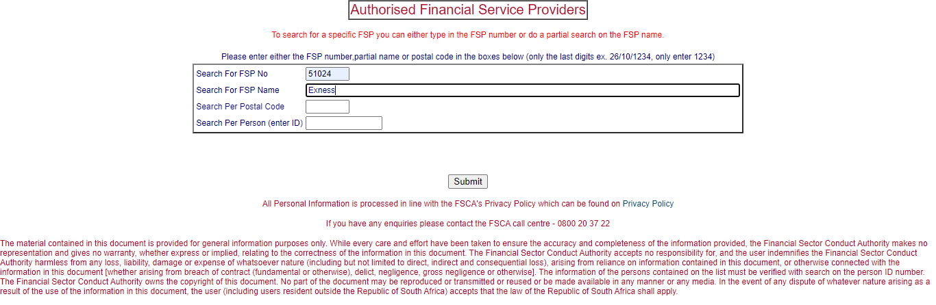 Searching FSCA Website